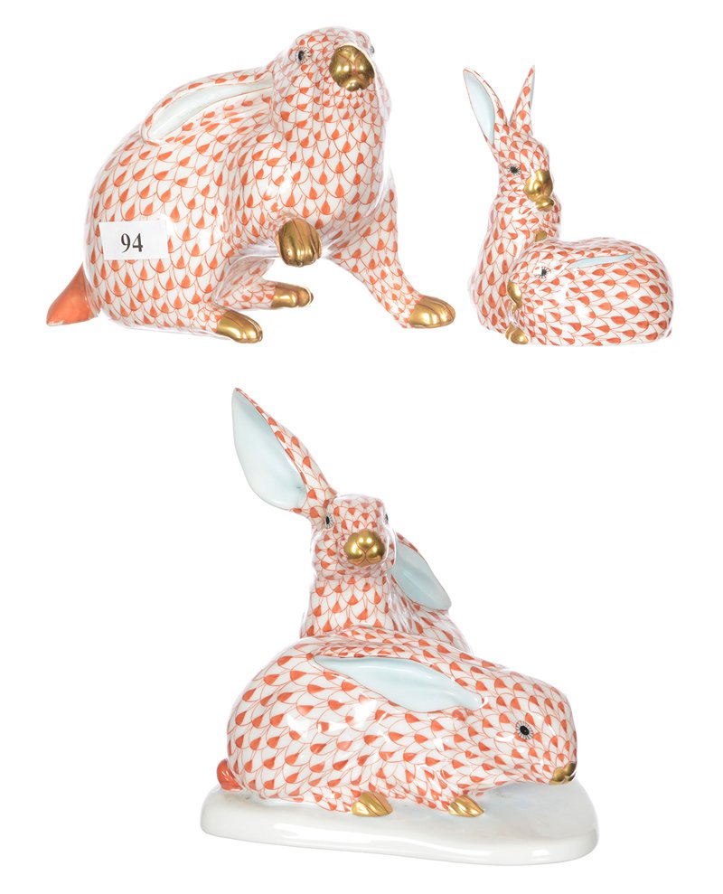 (3) HEREND FIGURAL PORCELAIN RABBIT GROUPS (1 of 3)