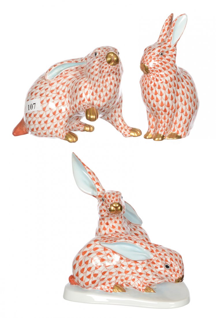 (3) MARKED HEREND FIGURAL PORCELAIN RABBITS (1 of 3)