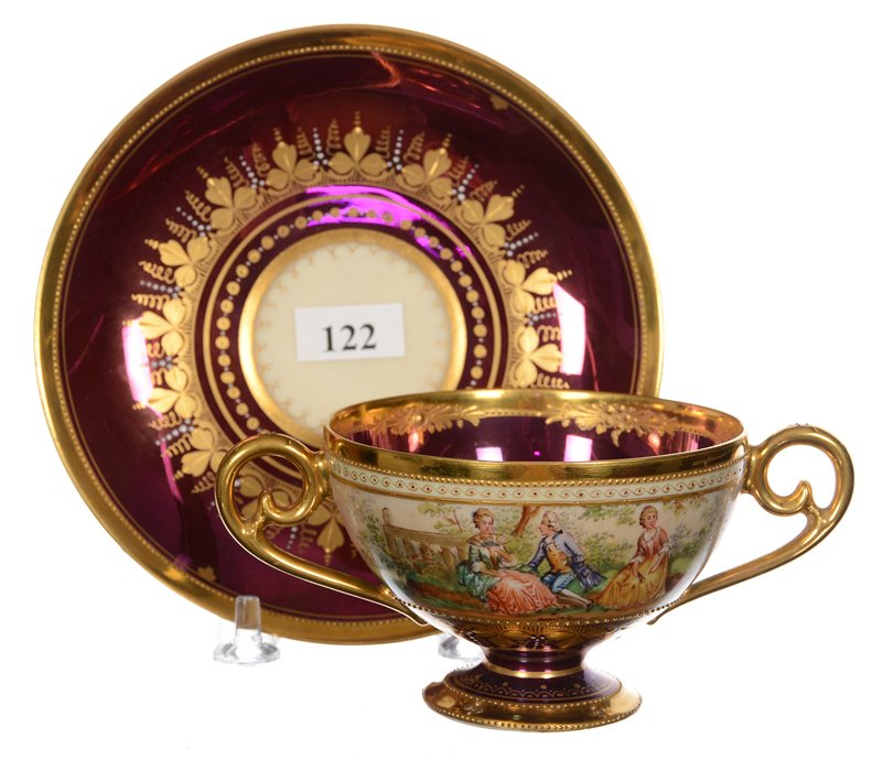 2.75" X 5.5" MARKED DRESDEN TWO HANDLED BOUILLON CUP (1 of 5)