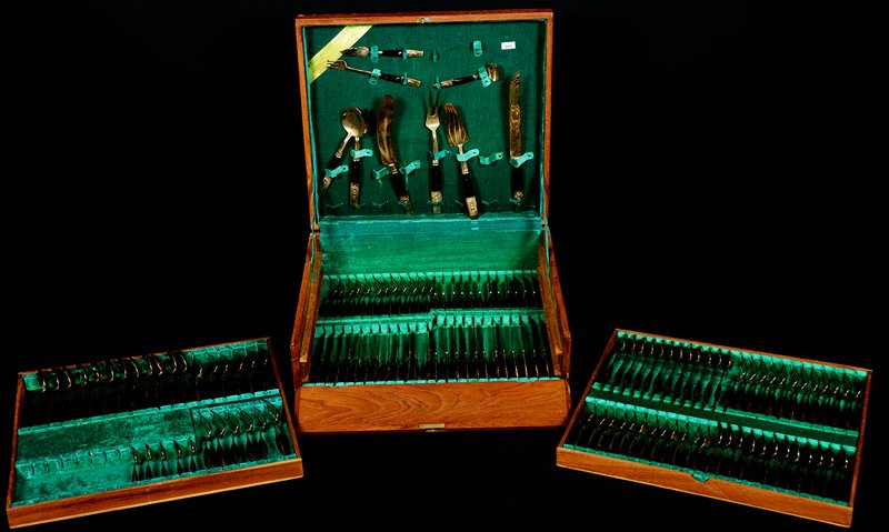 OVER (140) PIECE SET OF THAI ART BRONZE FLATWARE (1 of 7)