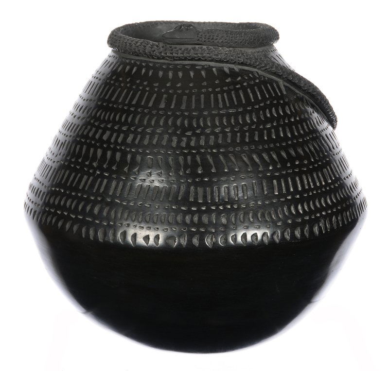 10.5" X 11" MATA ORTIZ SNAKE FETISH POT, (1 of 5)