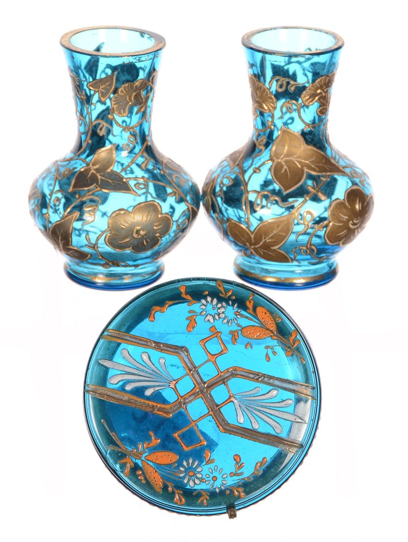 (3) BLUE MINIATURE ART GLASS ITEMS (1 of 2)