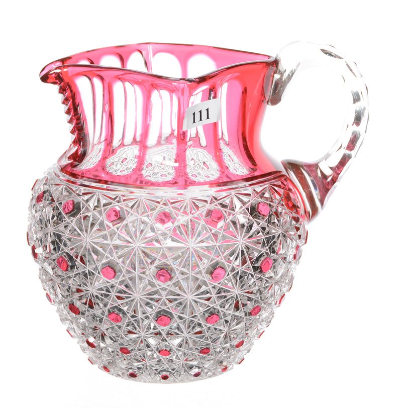 WATER PITCHER - 7" - ABCG - CRANBERRY CUT TO CLEAR (1 of 3)