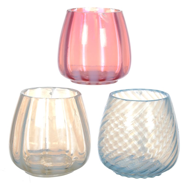 (3) OPALESCENT ART GLASS TOOTHPICK HOLDERS: (3) OPALESCENT ART GLASS TOOTHPICK HOLDERS - (1) CRANBERRY WIDE STRIPE - (1) WHITE WIDE STRIPE - (1) SWIRL, BLUE