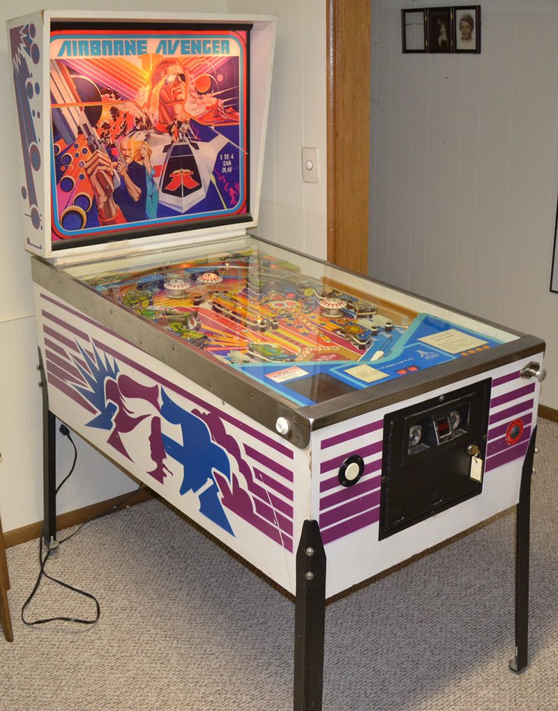 68" X 52" X 29" VINTAGE "ATARI" PINBALL MACHINE: 68" X 52" X 29" VINTAGE "ATARI" PINBALL MACHINE - "AIRBORNE AVENGER" FOR THE ULTIMATE HIGH -