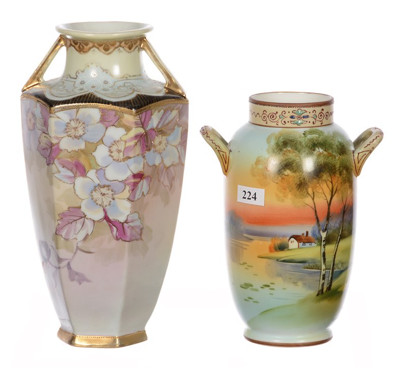 (2) NIPPON (GREEN WREATH MARK) HANDLED VASES (1 of 2)