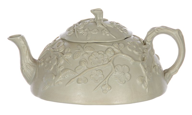 4" X 8" EARTHENWARE RELIEF MOLDED "BIRD & FLOWER": ATTRIBUTED TO MINTON