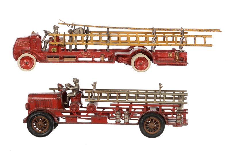 (2) VINTAGE TOY CAST IRON LADDER TRUCKS (1 of 6)