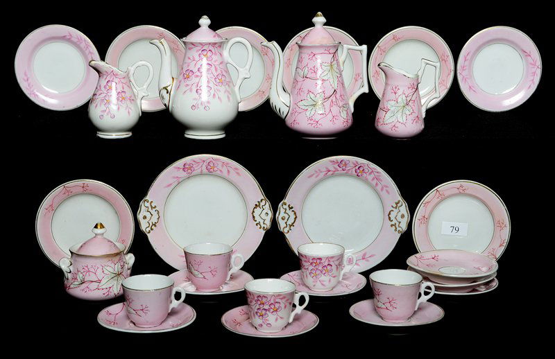 (28) PIECE CHILD'S TEA SET - PINK & WHITE WITH BLOSSOM (1 of 5)