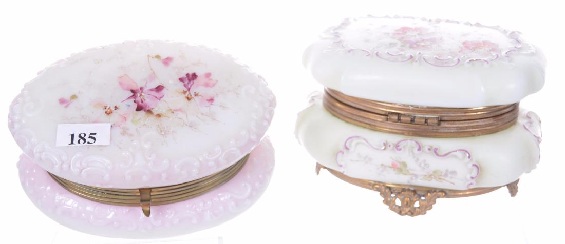 (2) WAVECREST OVAL HINGED JEWEL BOXES: (1) 3.5" X 5" YELLOW AND WHITE - (1) 3" X 5.25" PINK TONES 