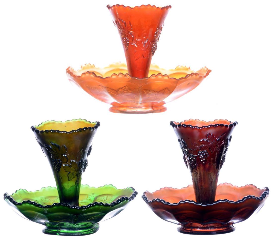 (3) CARNIVAL GLASS VINTAGE PATTERN EPERGNES BY FENTON