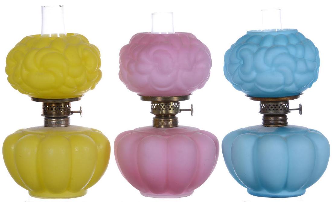(3) 6.75" SATIN GLASS MINIATURE KEROSENE LAMPS (1 of 4)