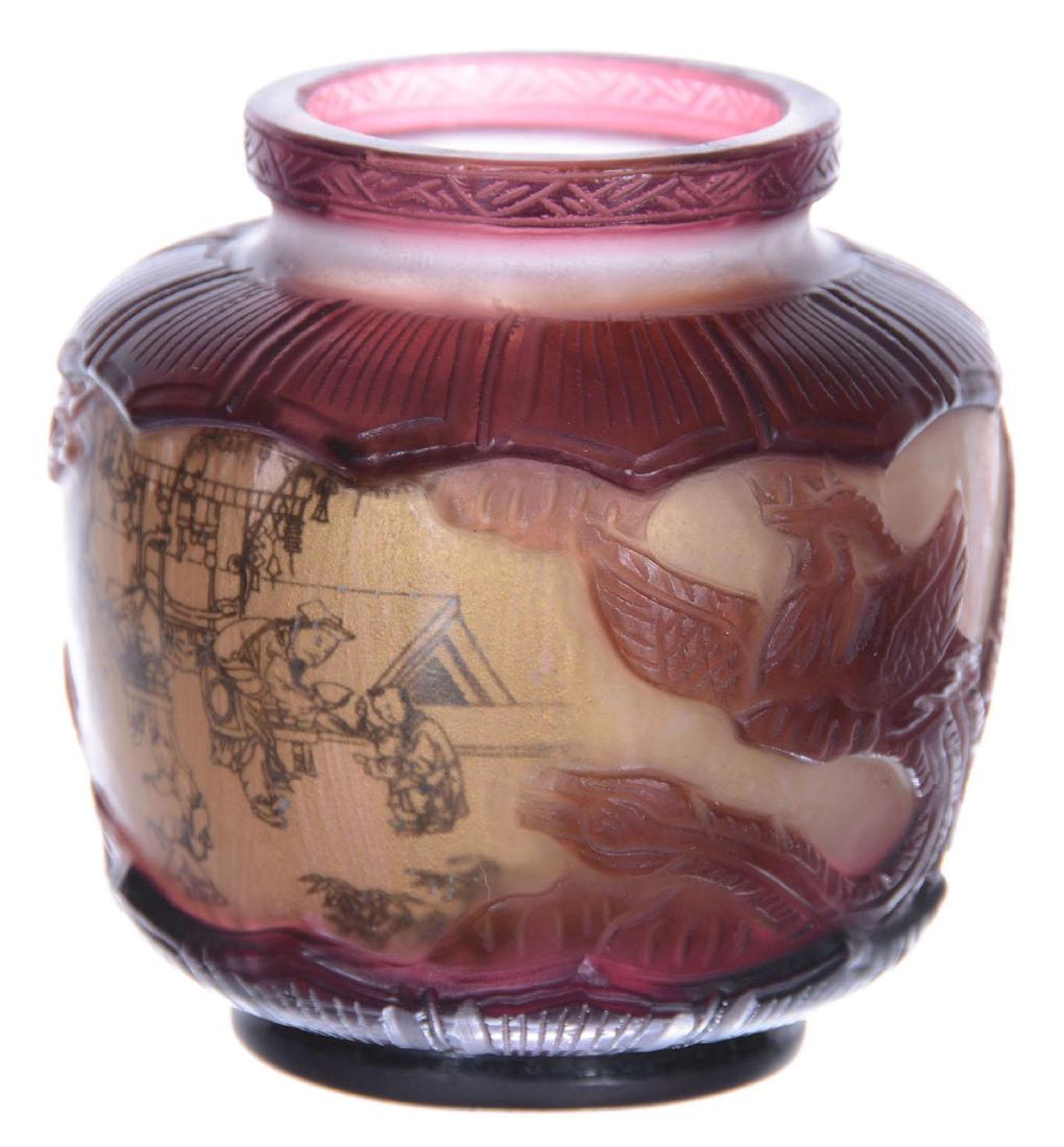 RARE 3.25" X 3" PEKING CAMEO ART GLASS VASE (1 of 5)