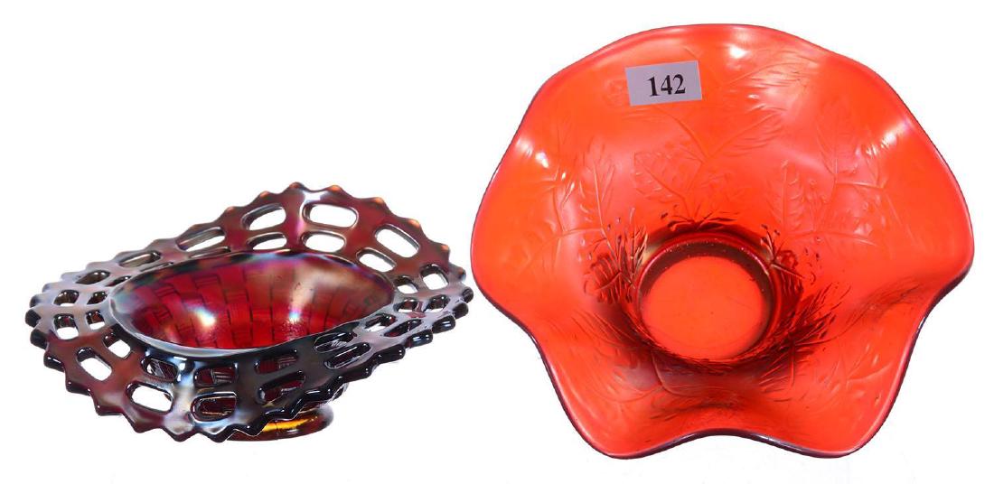 (2) CARNIVAL GLASS RED ITEMS INCLUDING (1 of 5)