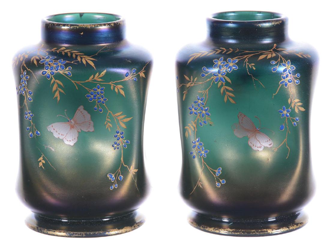 PAIR 5.75" ART GLASS VASES (1 of 3)