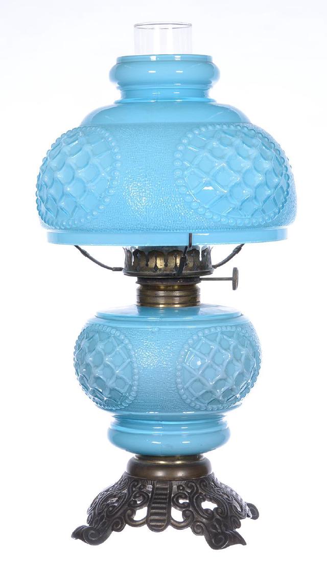 16.5" X 8.5" KEROSENE ART GLASS LAMP (1 of 3)