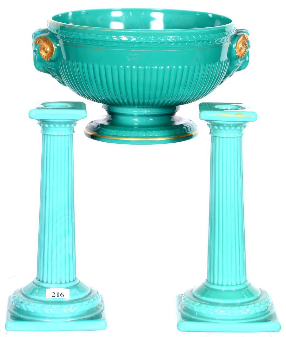 THREE PIECE CAMBRIDGE ART GLASS CONSOLE SET (1 of 3)