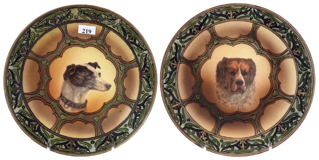 (2) 9" MARKED NIPPON (BLUE MAPLE LEAF) DOG PLAQUES (1 of 4)