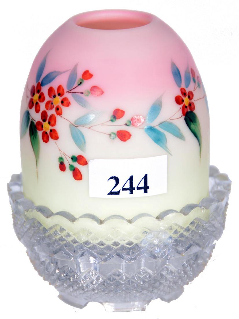 3.75" DECORATED BURMESE ART GLASS FAIRY LAMP (1 of 2)
