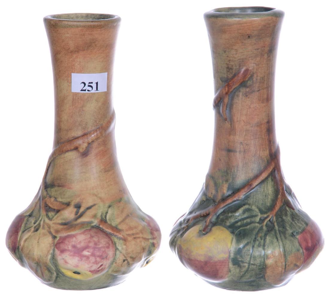 PAIR 7.25" UNMARKED WELLER ART POTTERY VASES (1 of 2)