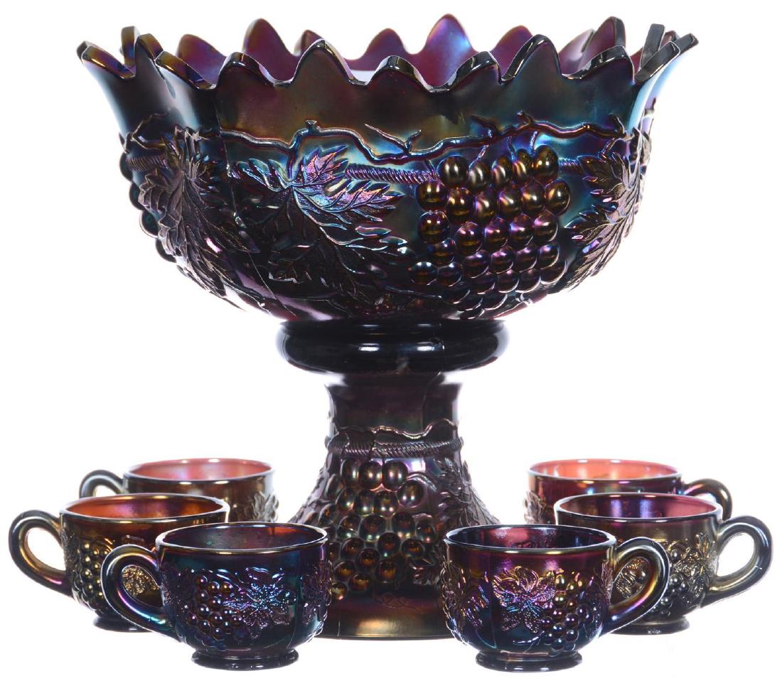 10.5" X 11" CARNIVAL GLASS NORTHWOOD GRAPE PUNCH BOWL (1 of 2)