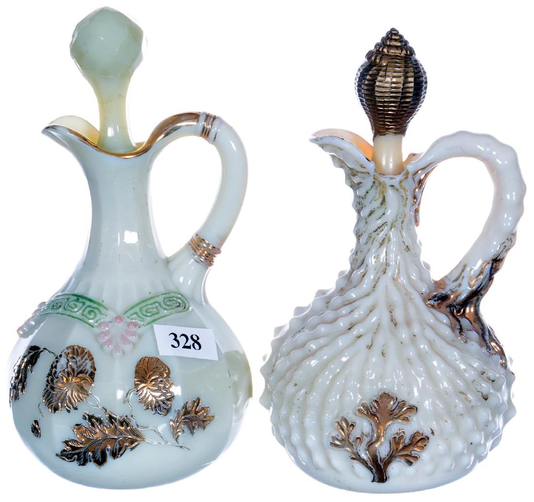 (2) CUSTARD GLASS CRUET BOTTLES INCLUDING (1 of 3)