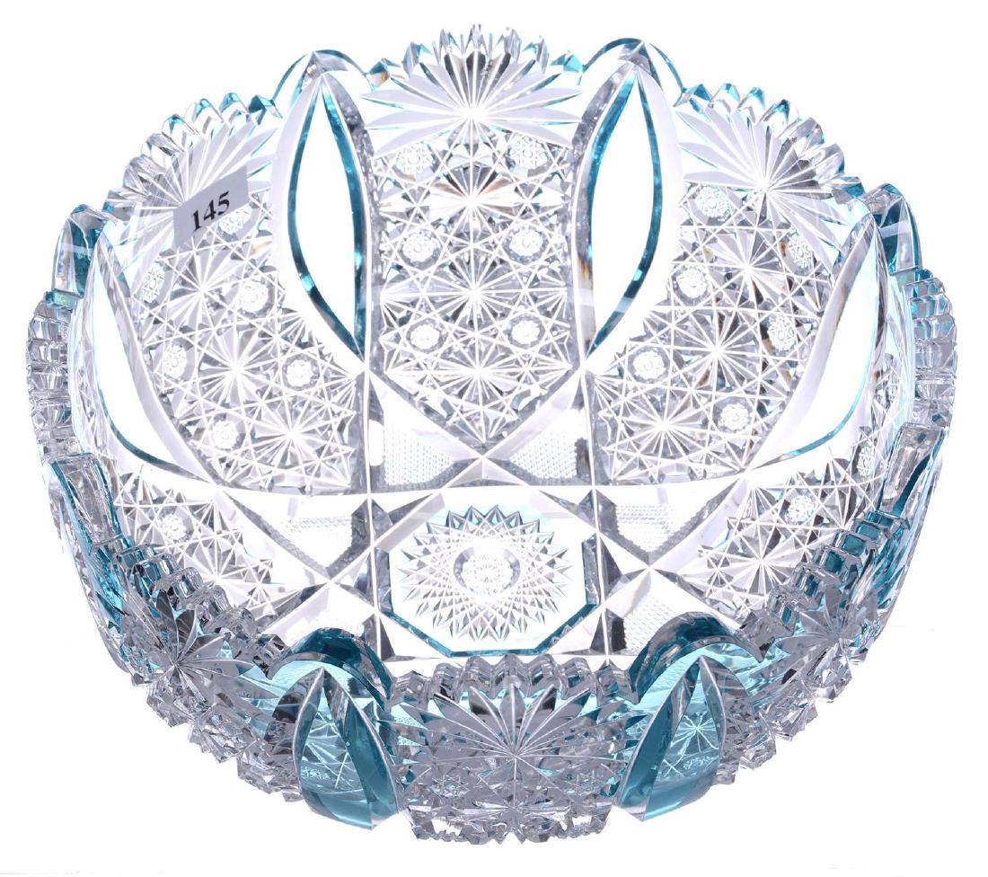 BOWL - 3.75" X 8.75" - PALE TURQUOISE CUT TO CLEAR (1 of 3)