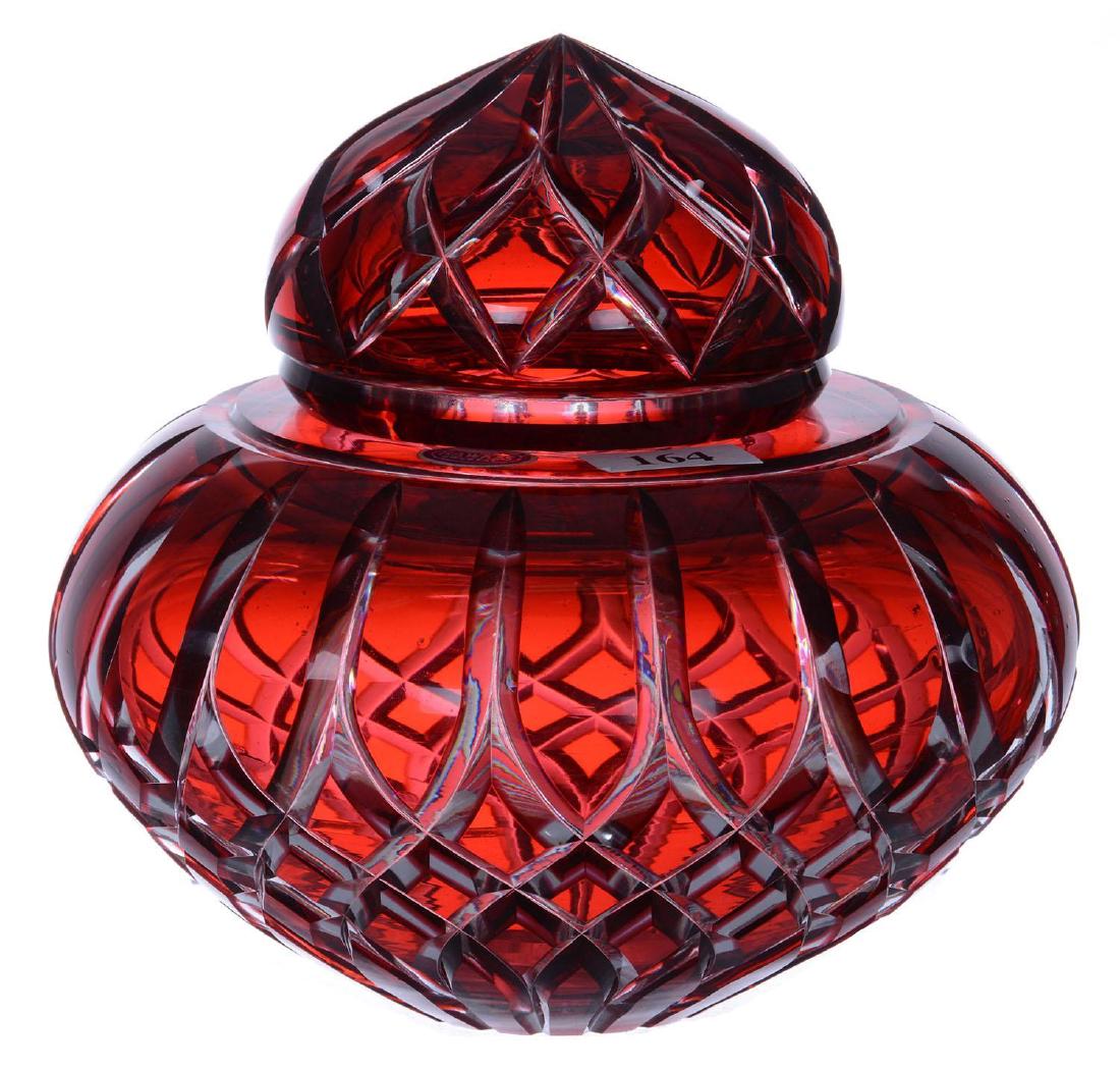 COVERED JAR - 6" X 6" - ABCG - CRANBERRY CUT TO CLEAR (1 of 3)
