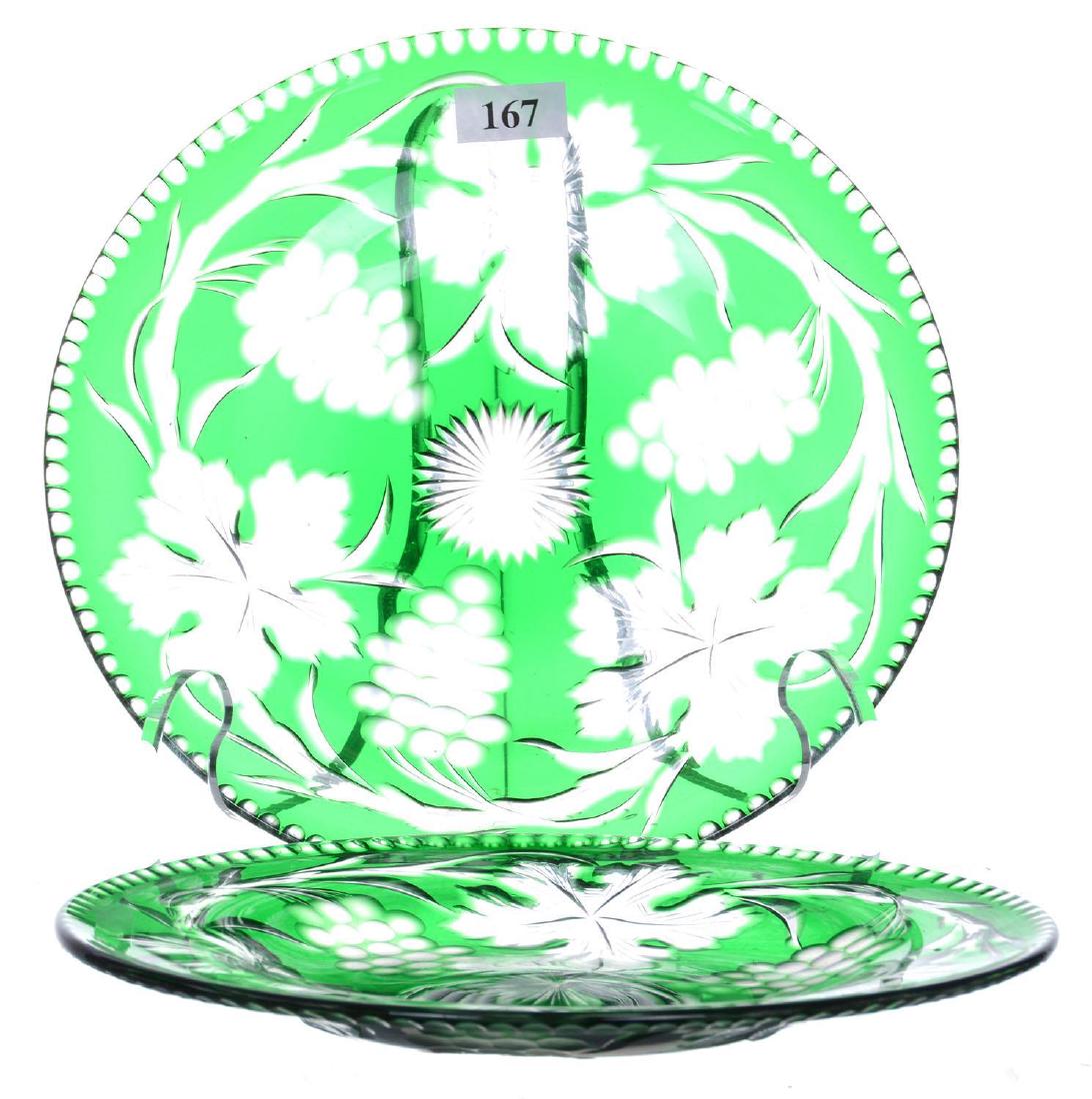 PAIR PLATES - 8" - EMERALD GREEN CUT TO CLEAR (1 of 2)