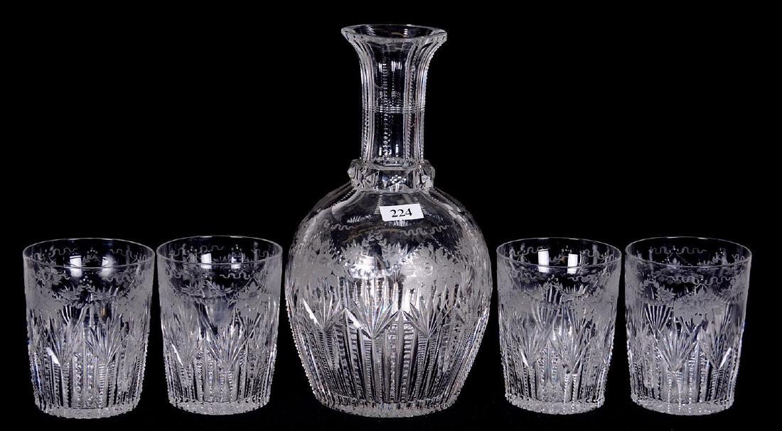 WATER CARAFE & (4) TUMBLERS - 9.25" ABCG PRISM & FAN W/ (1 of 2)