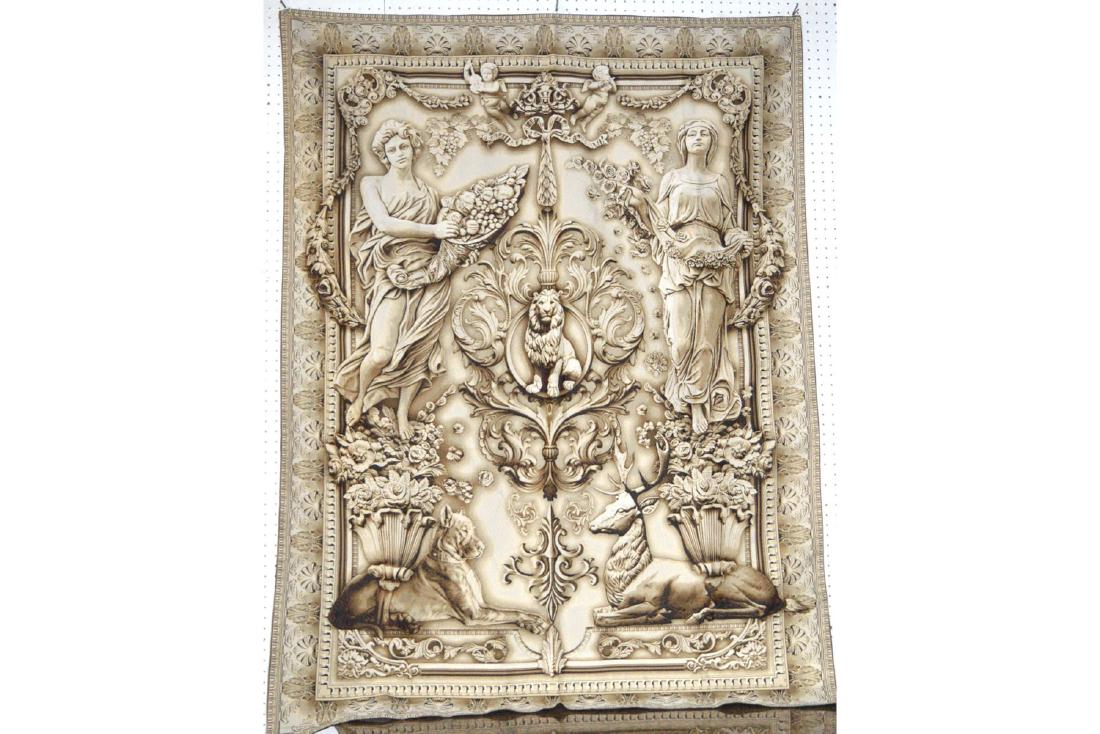 Woven Tapestry: Lot # 314 Woven Tapestry Woven wall tapestry depicting an ornate Grecian-style scene with figures. Approx. 135cm x 180cm (53" x 71"). Estimate: $450 - 650