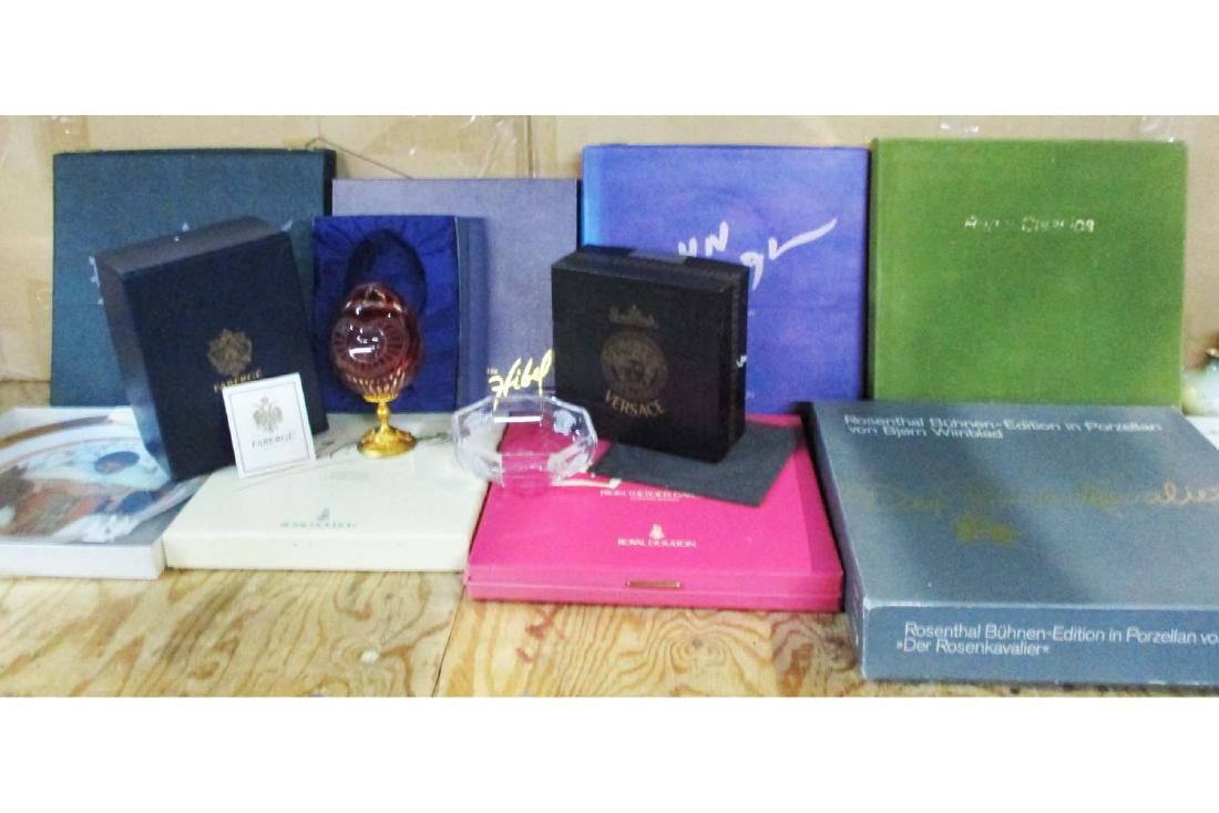 Boxed Collectables: Lot of 10 boxed collectables including Royal Doulton and Rosenthal collector plates Fabergé collection crystal egg and Rosenthal Versace crystal bowl.