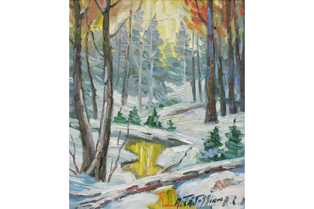 Armand Tatossian: Armand Tatossian RCA (1951-2012): "Hiver" oil on canvas. Signed and inscribed 'RCA' lower right. Signed and titled on reverse. 30.5cm x 25.5cm (12" x 10").