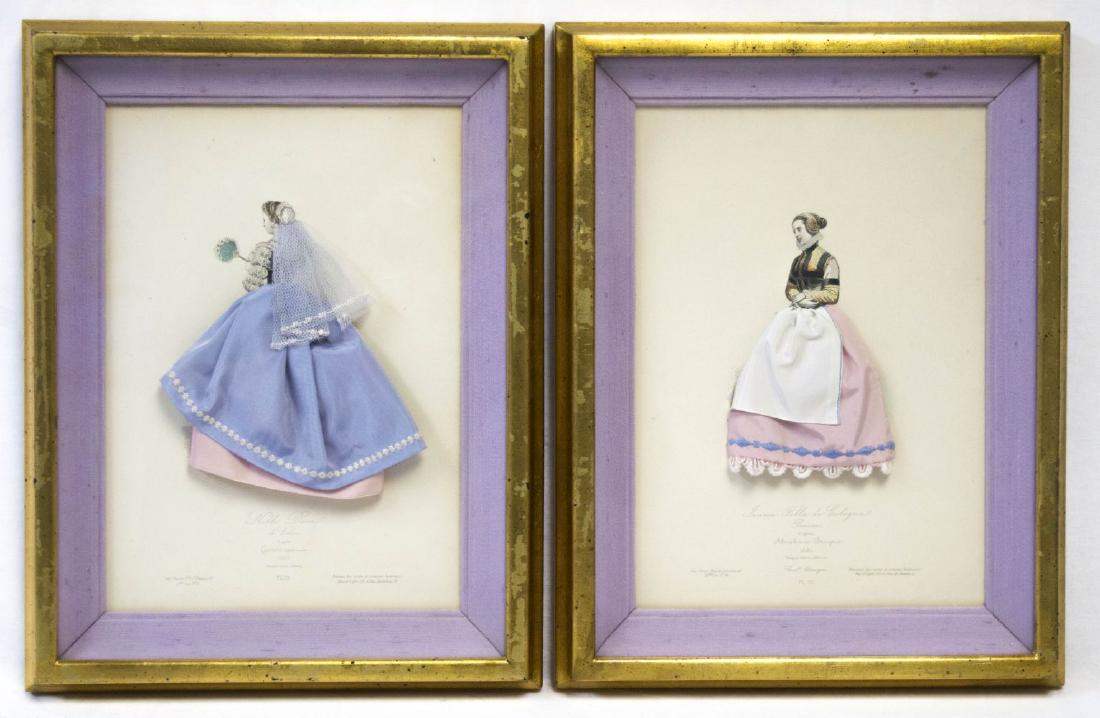 Lot of 2 mixed-media after Vittorio Gatteri: Lot of 2 mixed-media works after Vittorio Gatteri (c. 16th century, It.) and Abraham de Bruyn (c. 1539-1587, Dutch): "Noble dame de Venise" and "Jeune fille de Cologne, Prusse". Lithographs with appli