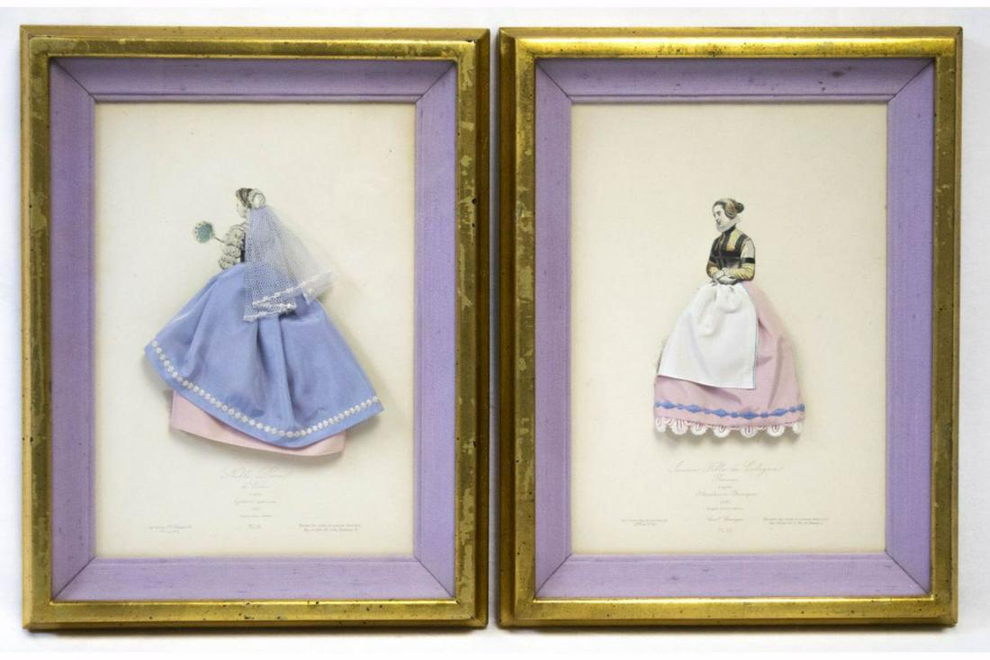 After Vittorio Gatteri: Lot of 2 mixed-media works after Vittorio Gatteri (c. 16th century, It.) and Abraham de Bruyn (c. 1539-1587, Dutch): "Noble dame de Venise" and "Jeune fille de Cologne, Prusse". Lithographs with appli