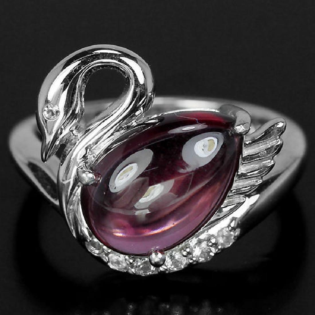 925 Sterling silver Cabochon Rhodolite Swan Ring Size (1 of 2)