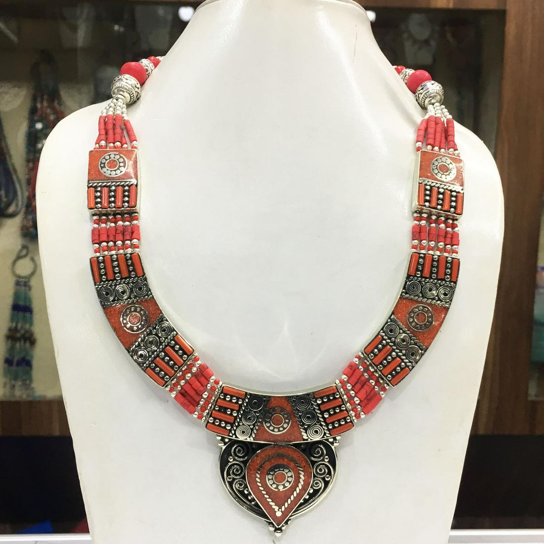 Tibetan Coral Handmade Chokar Beaded Necklace (1 of 1)