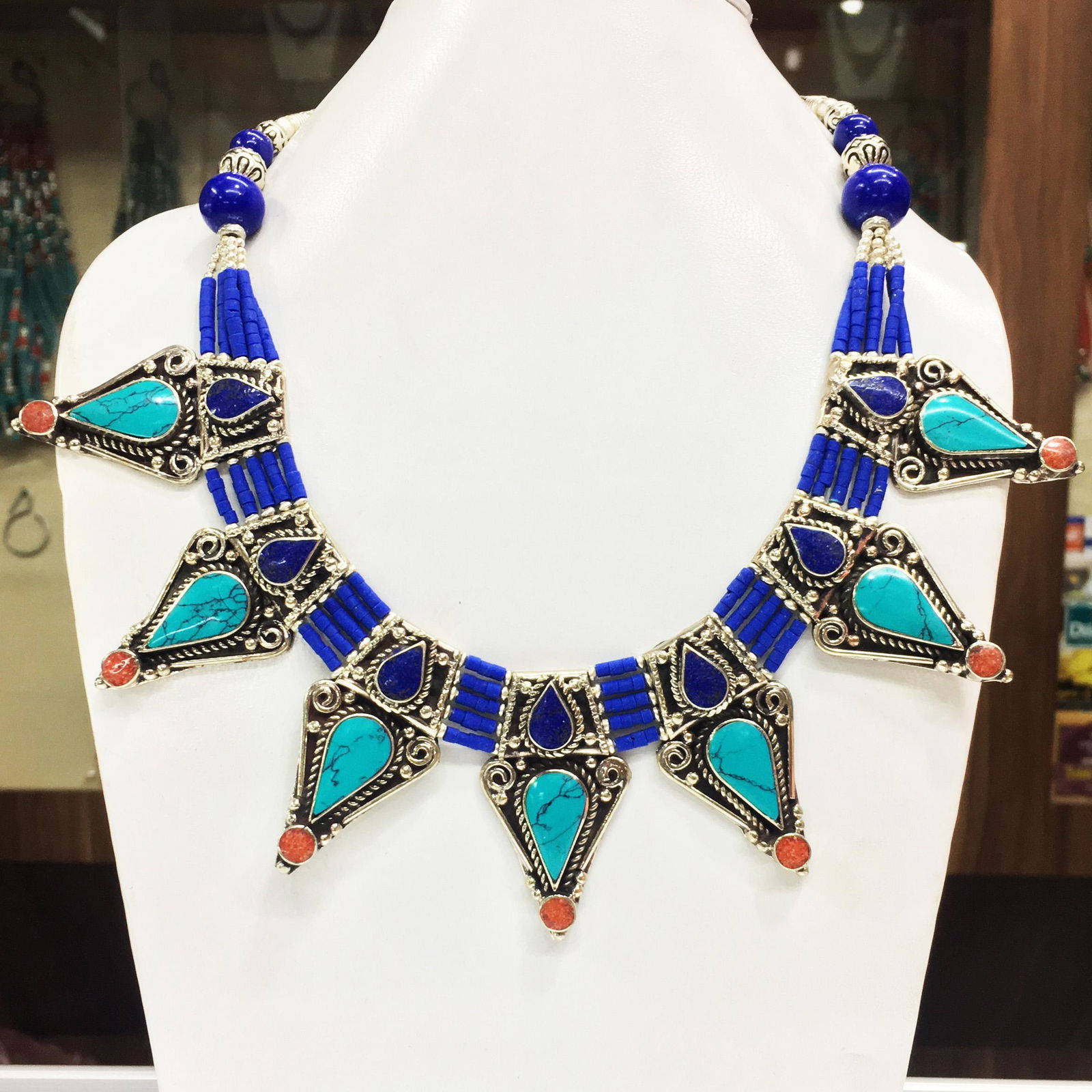 Tibetan Turquoise & Lapis Unique Handmade Necklace (1 of 1)