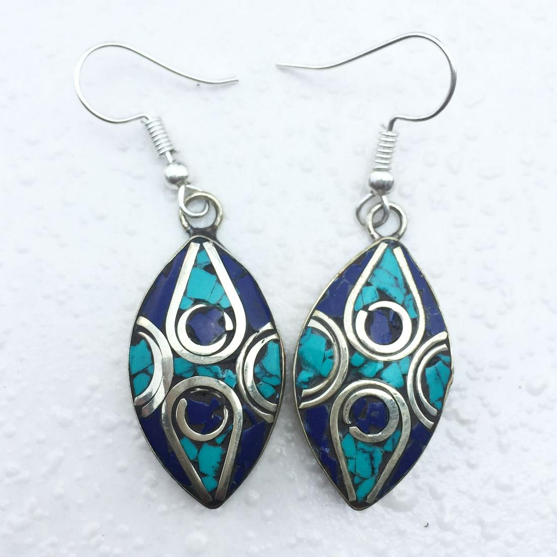 Traditional Lapis & Turquoise Tibetan Handmade Earrings (1 of 1)