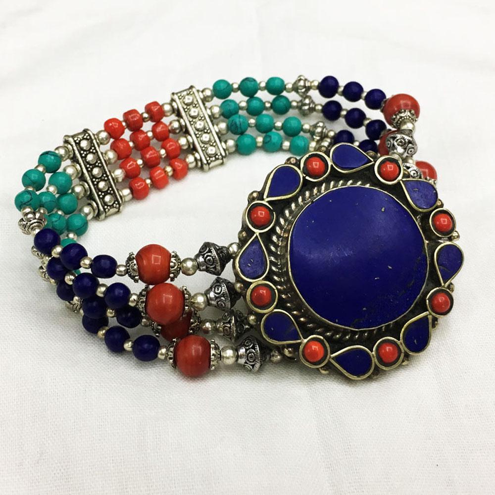 Turquoise & Lapis Vintage Handmade Bracelet (1 of 2)