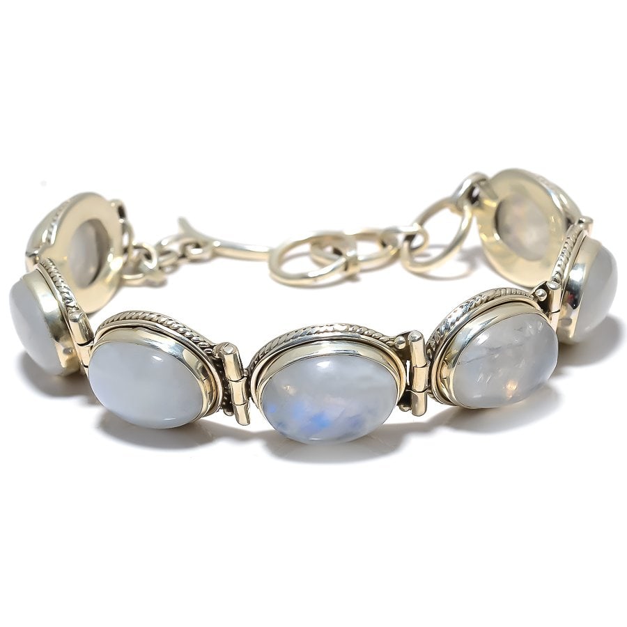 925 Sterling Silver Natural Rinbow Moonstone Bracelet (1 of 3)
