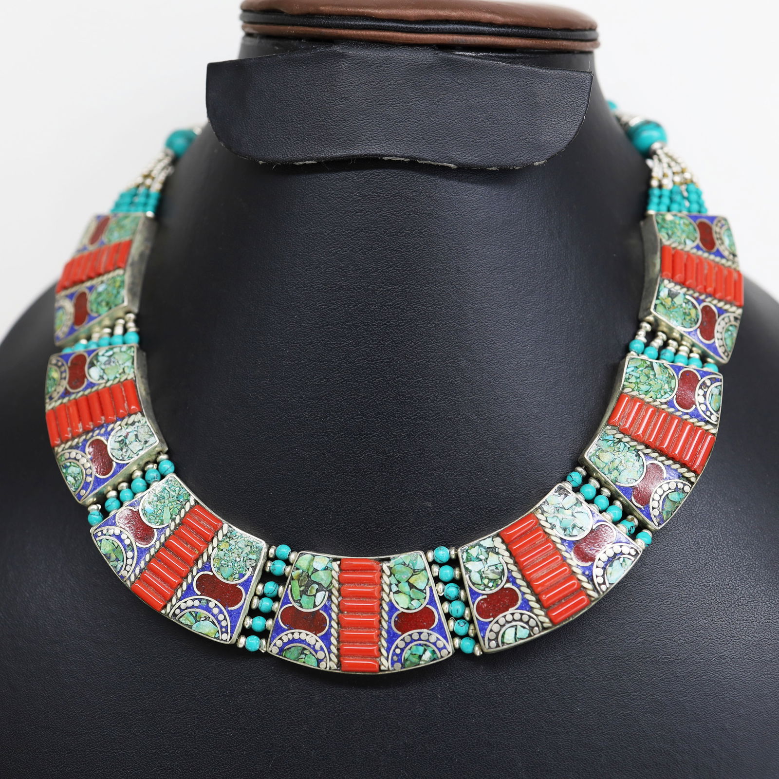 Tibetan Turquoise & Coral Beaded Chokar Old Necklace (1 of 5)