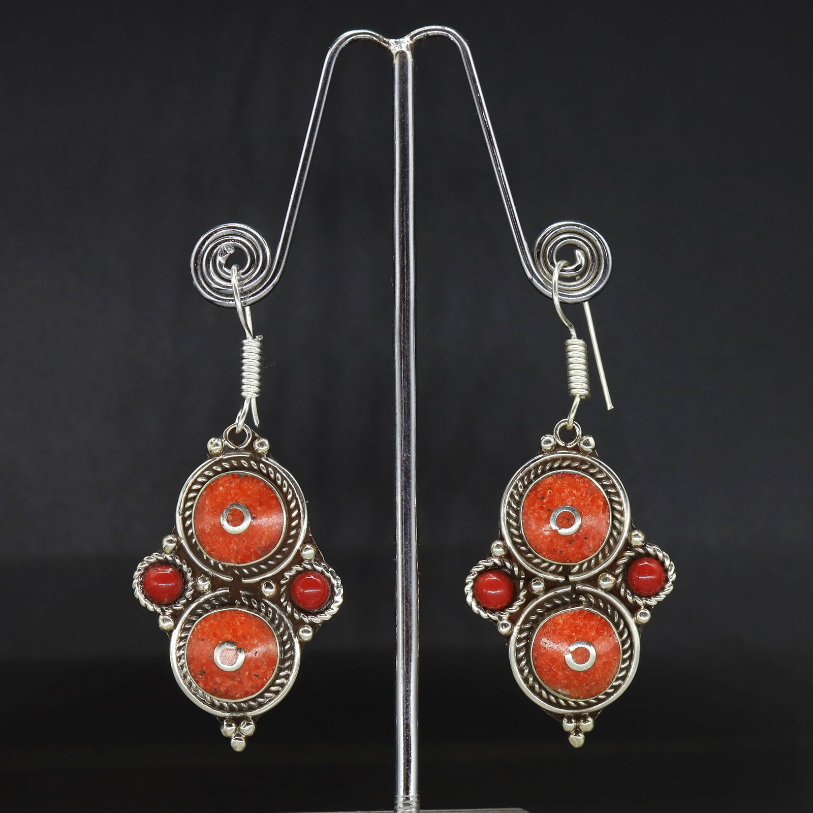 Tibetan Red Coral Handmade Choker Bold Earrings: Stunning Traditional Tibetan style bib choker Earrings!! handmade by EasternPresents in Nepal. A colorful statement piece, it looks great with a casual outfit or dressed up! Perfect for all time. Earr