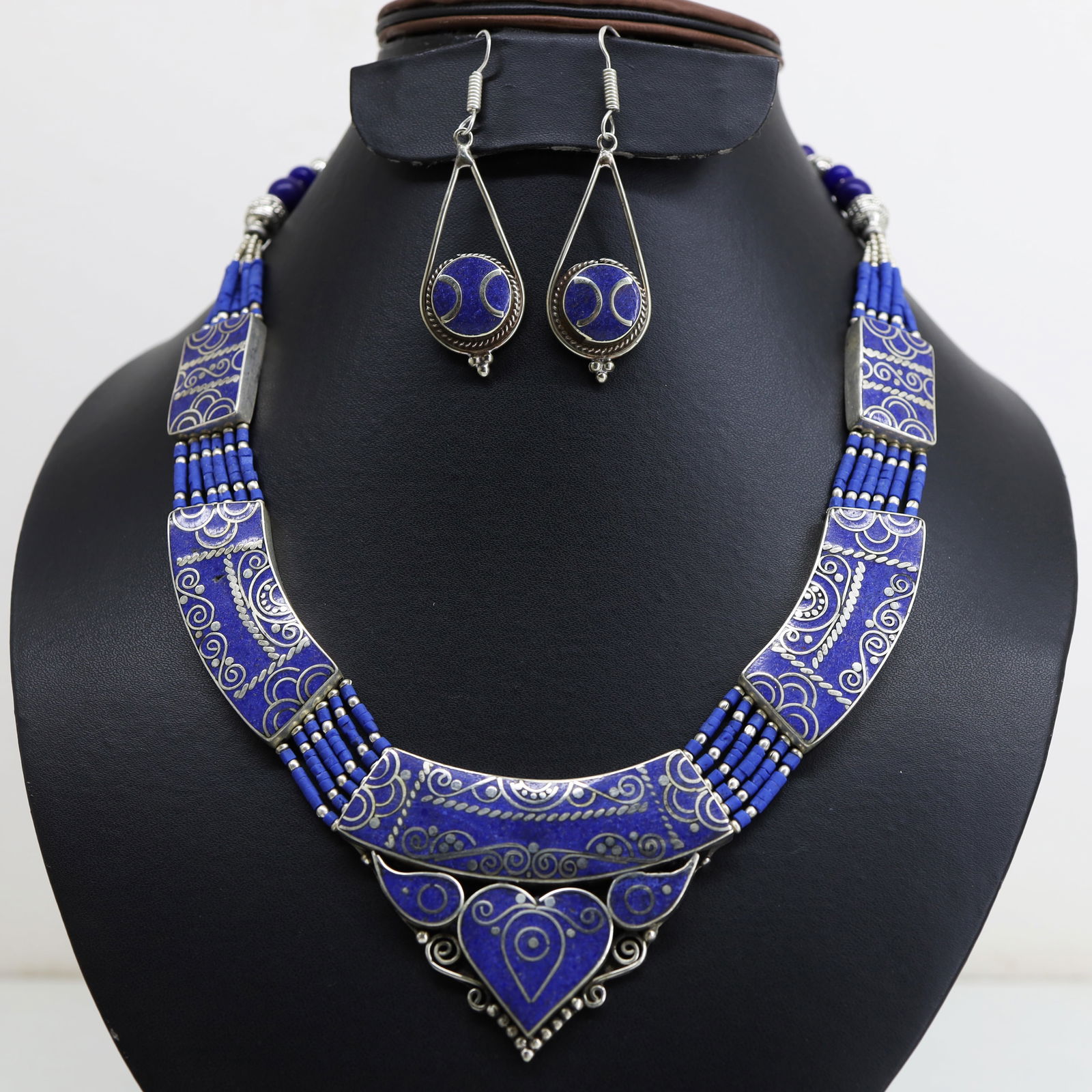 Afghani Lapis Handmade Chokar Necklace & Earrings (1 of 4)