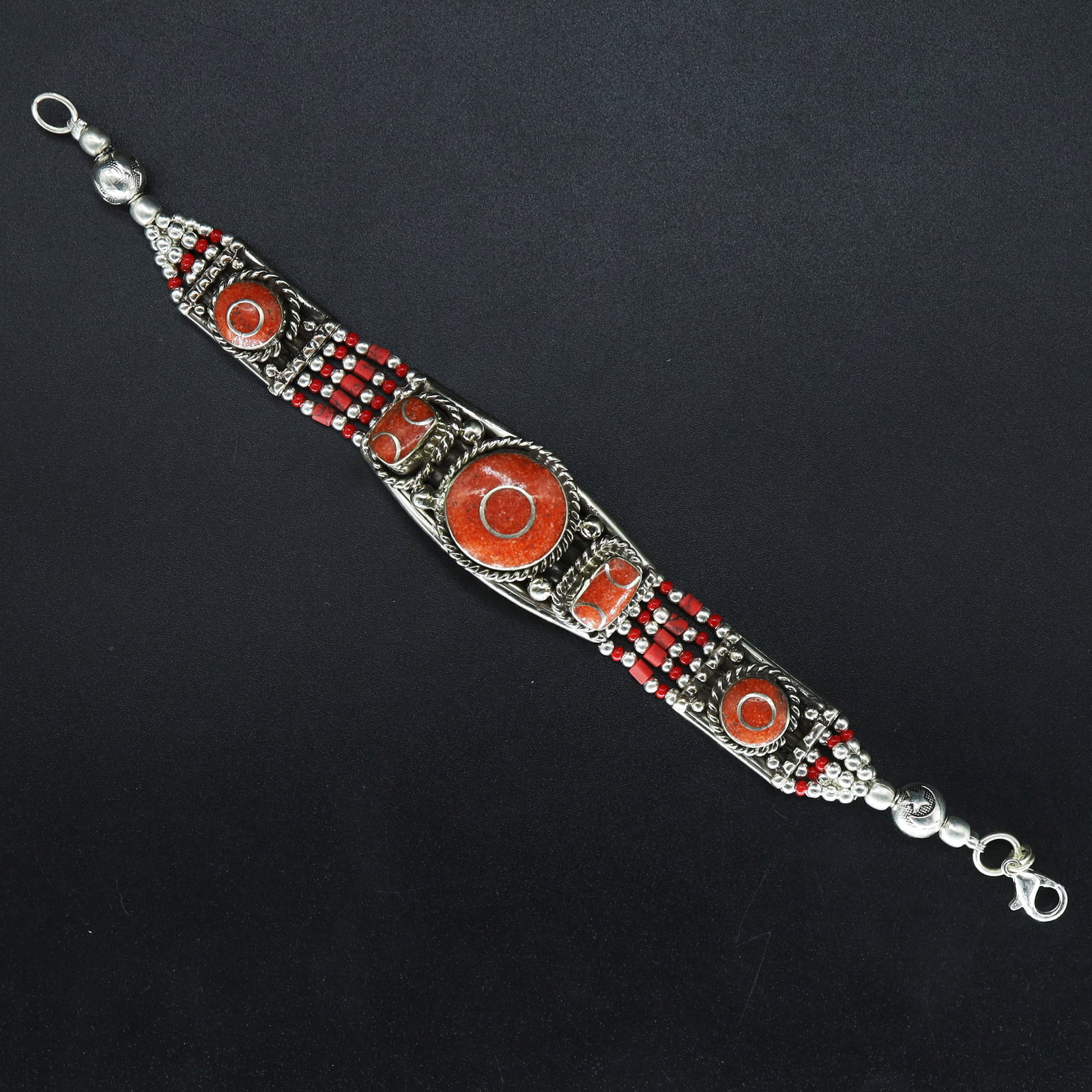 Tibetan Red Coral Handmade Royal Bracelet: Stunning Traditional Tibetan style Hippie choker Bracelet!! handmade by EasternPresents in Nepal. A colorful statement piece, it looks great with a casual outfit or dressed up! Perfect for all time. B