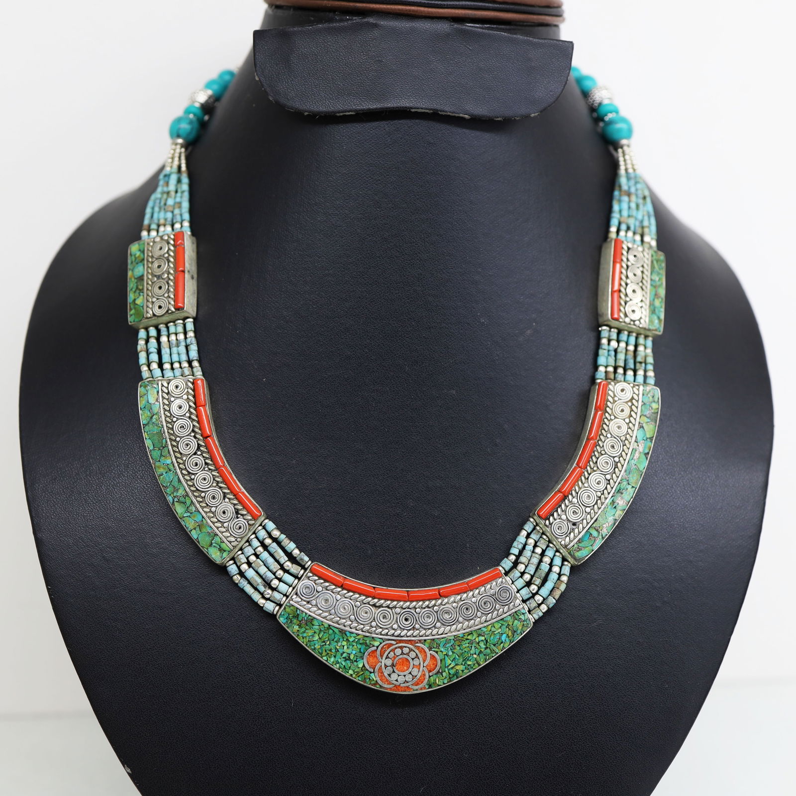 Tibetan Turquoise & Coral Chokar Ethnic Necklace (1 of 5)