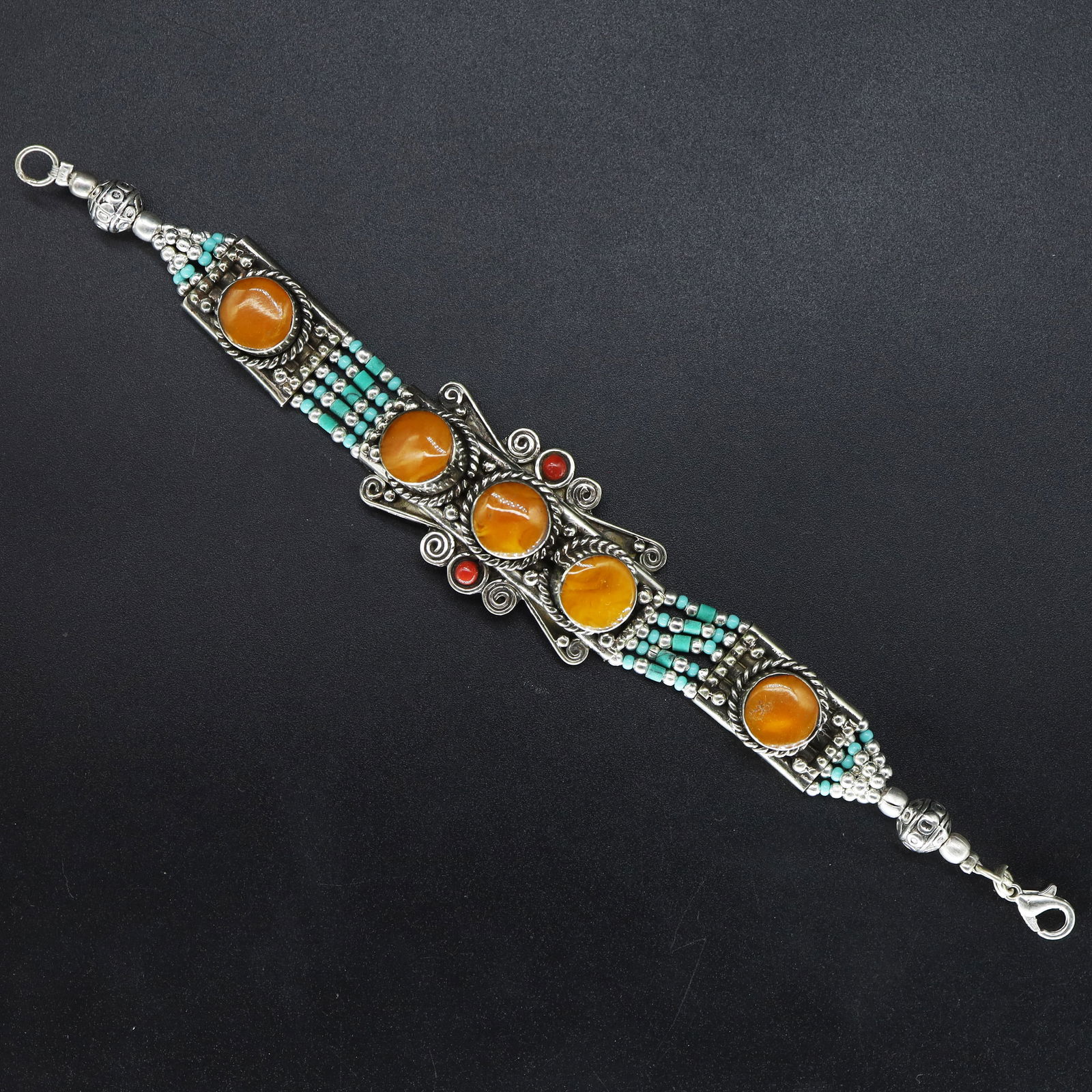 Tibetan Turquoise & Coral Handmade Ethnic Bracelet (1 of 3)