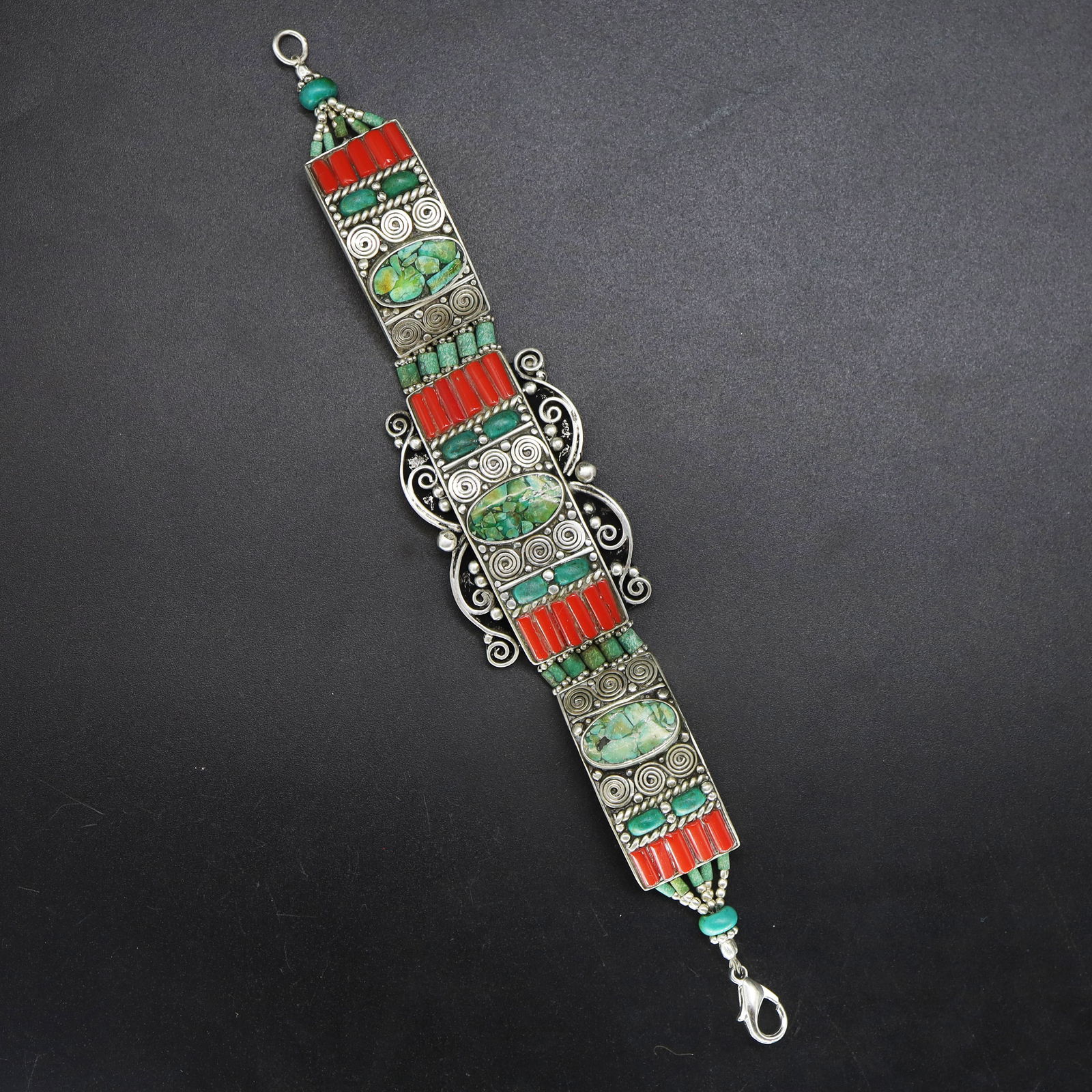 Tibetan Turquoise & Coral Handmade Choker Bracelet (1 of 4)