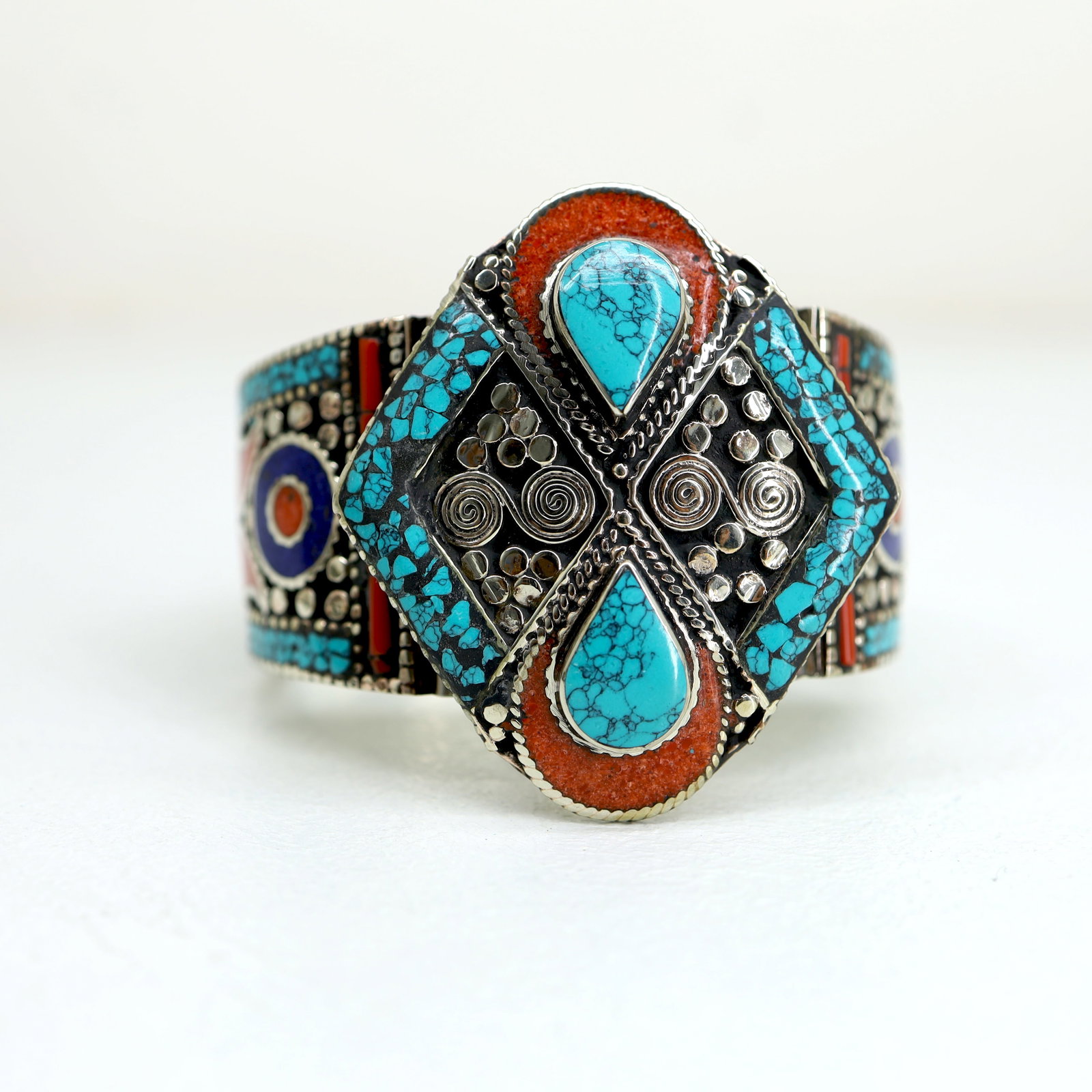 Gypsy Ethnic Turquoise & Coral Handmade Boho Bangle (1 of 3)