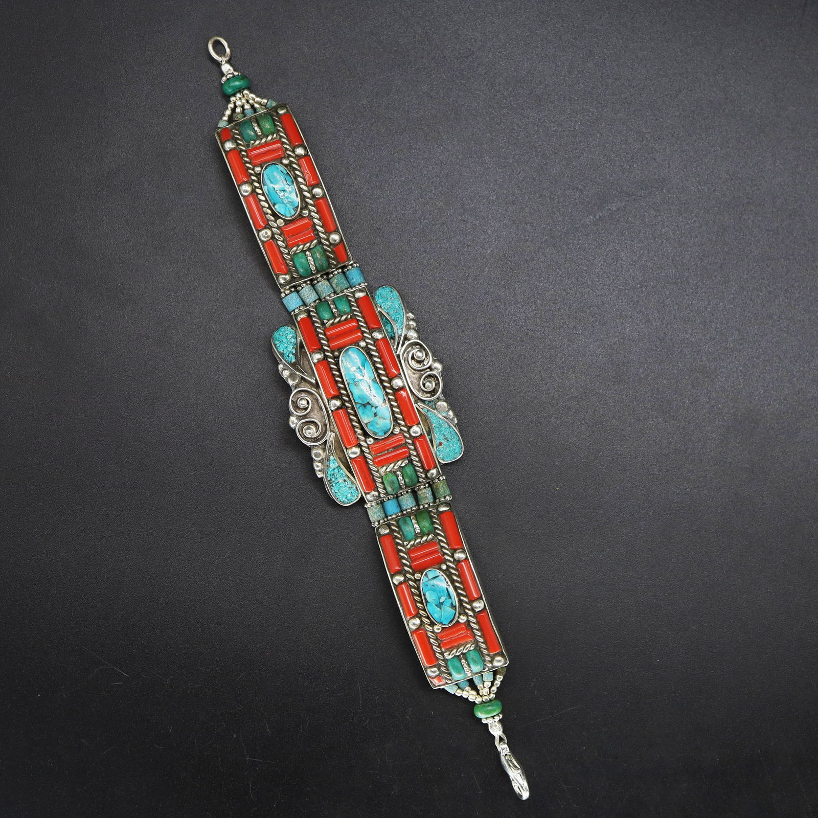 Tibetan Turquoise Handmade Old Bold Bracelet (1 of 4)